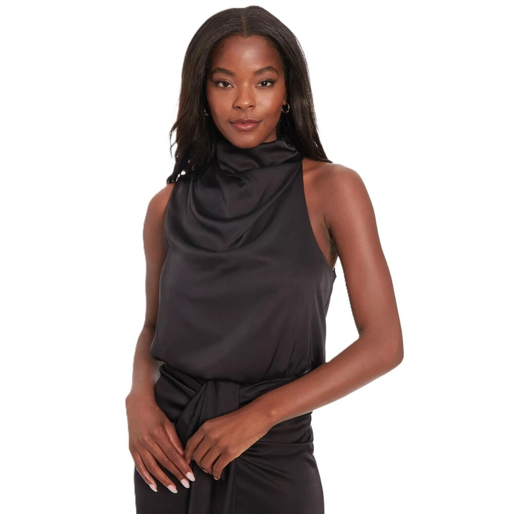 Muse Women's Draped Cowlneck Charmeuse Top - Black NWT